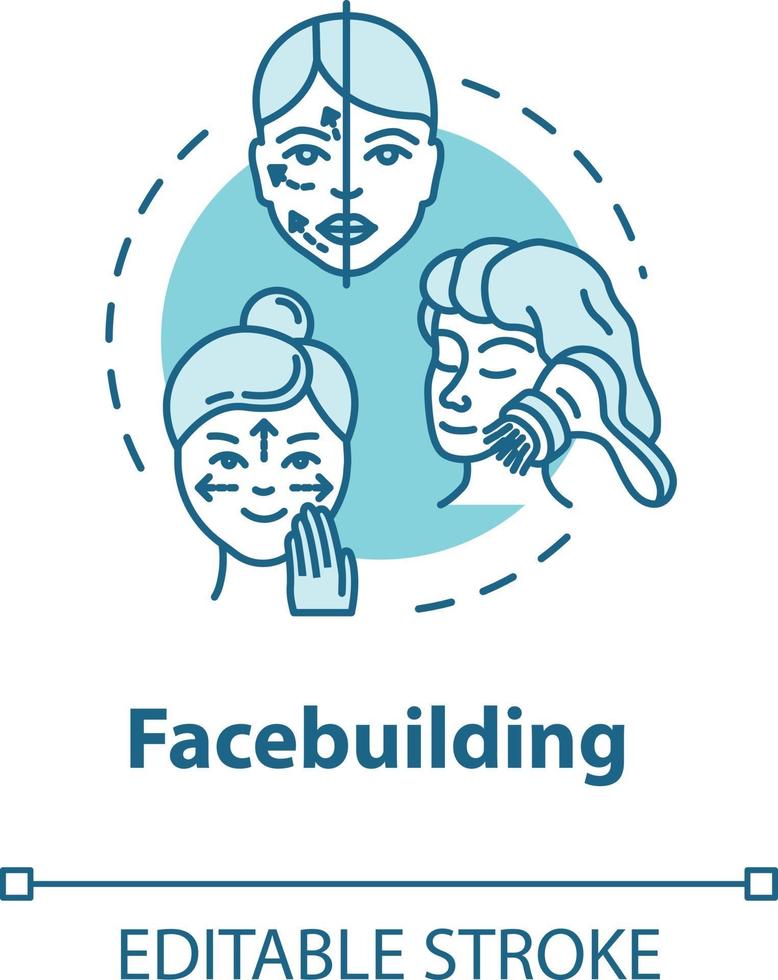 Facebuilding, masaje, concepto de cosmetología icono vector