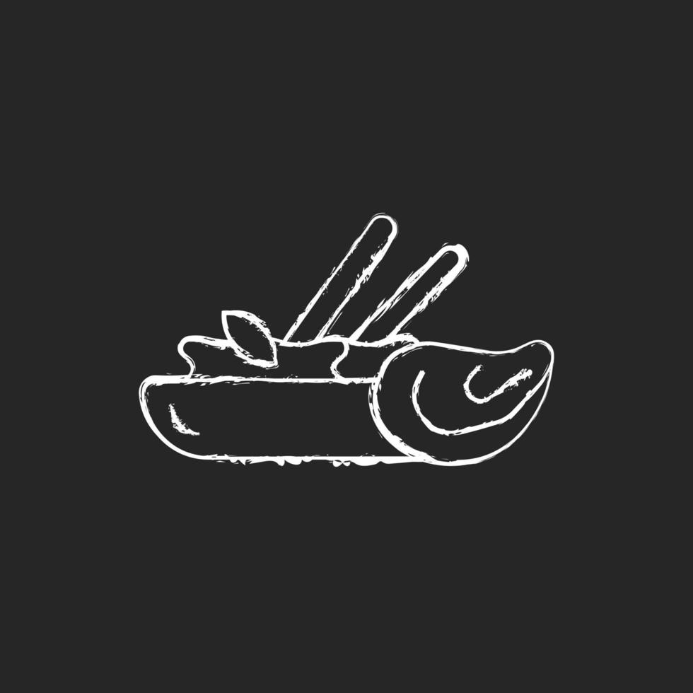 Oyster omelette chalk white icon on dark background. vector