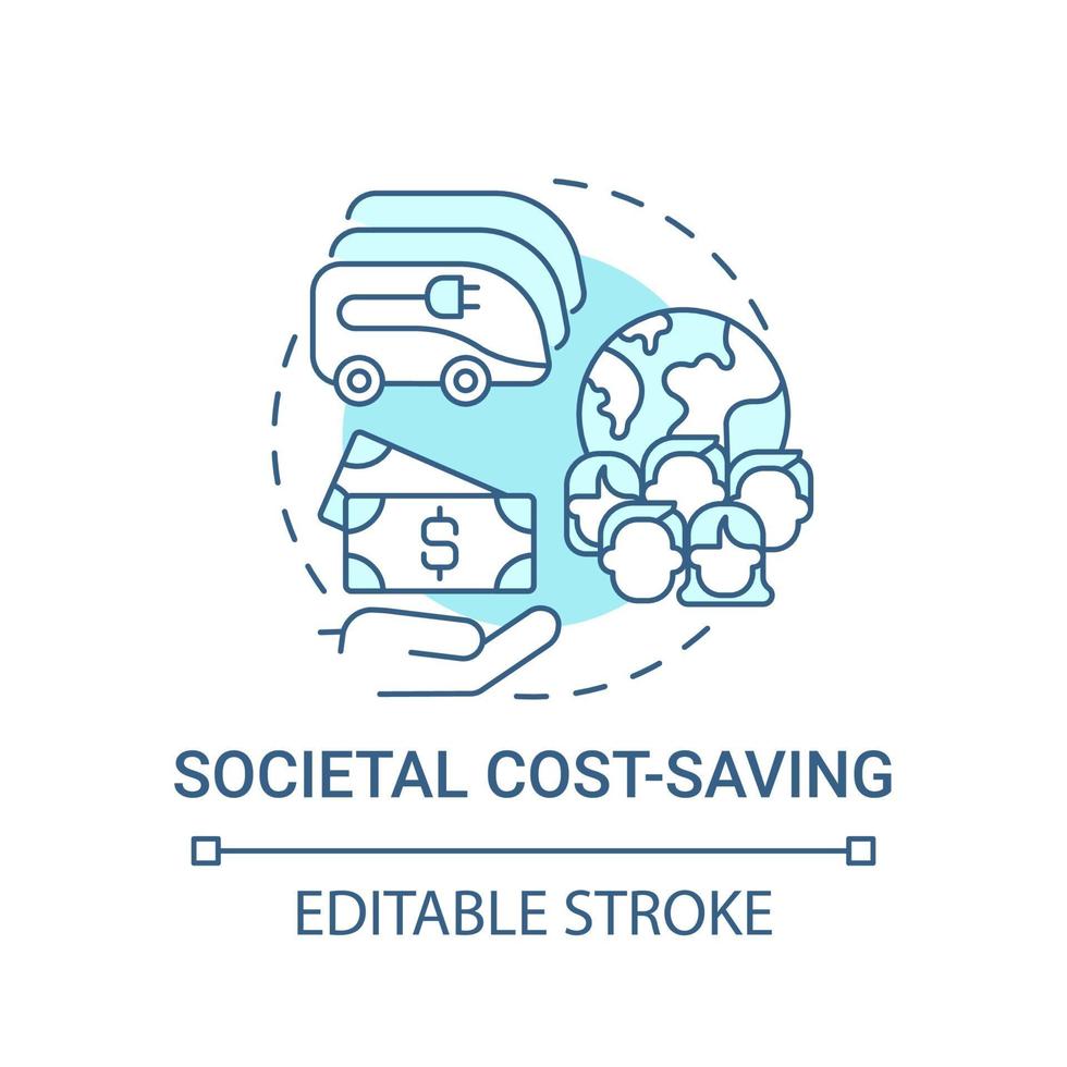 EV societal cost saving concept icon. vector