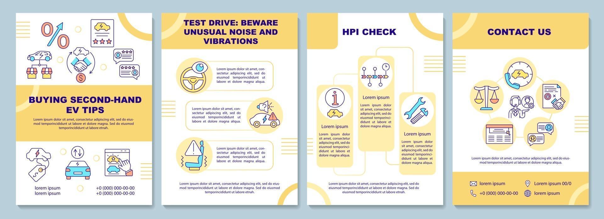 Buying second hand ev tips brochure template. vector