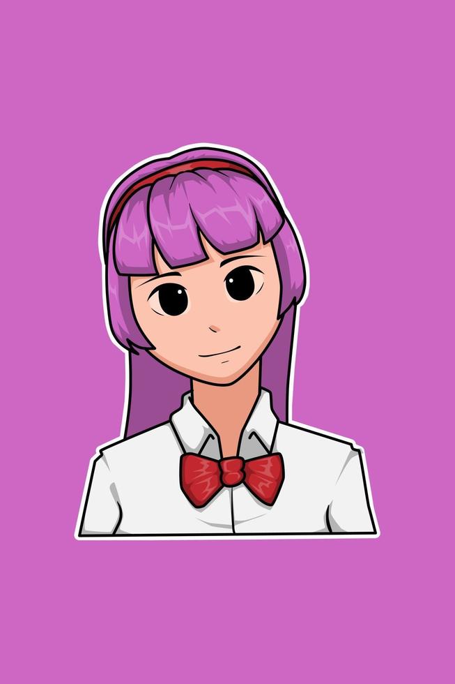Purple hair girl back to school cartoon illustration vector