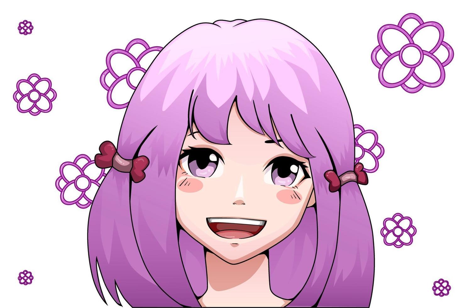 Cute Anime Girl with Purple Eyes and Pink Hair, Stock vector