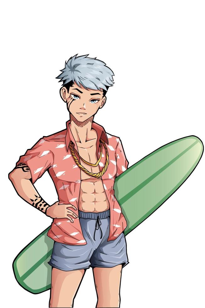 diseño de personajes de chico de verano surf fresco vector