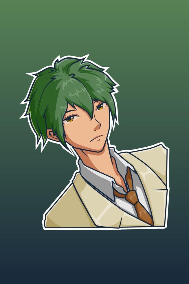 Cool green hair boy character illustration vector