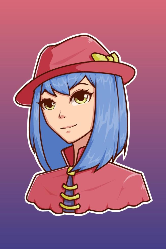 linda chica con linda ilustración de personaje de sombrero vector