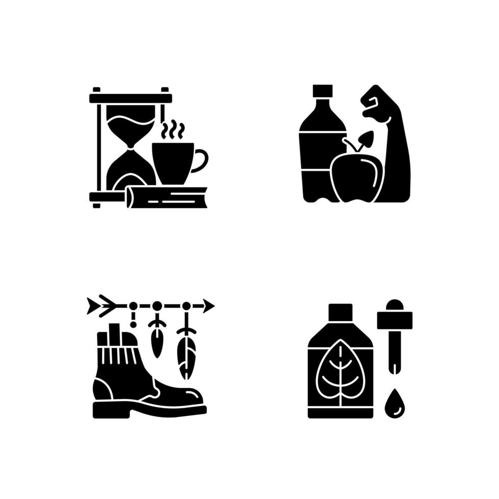 Changing habits and priorities black glyph icons set on white space vector