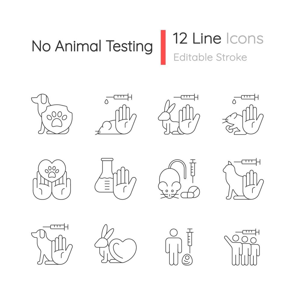 No animal testing linear icons set vector