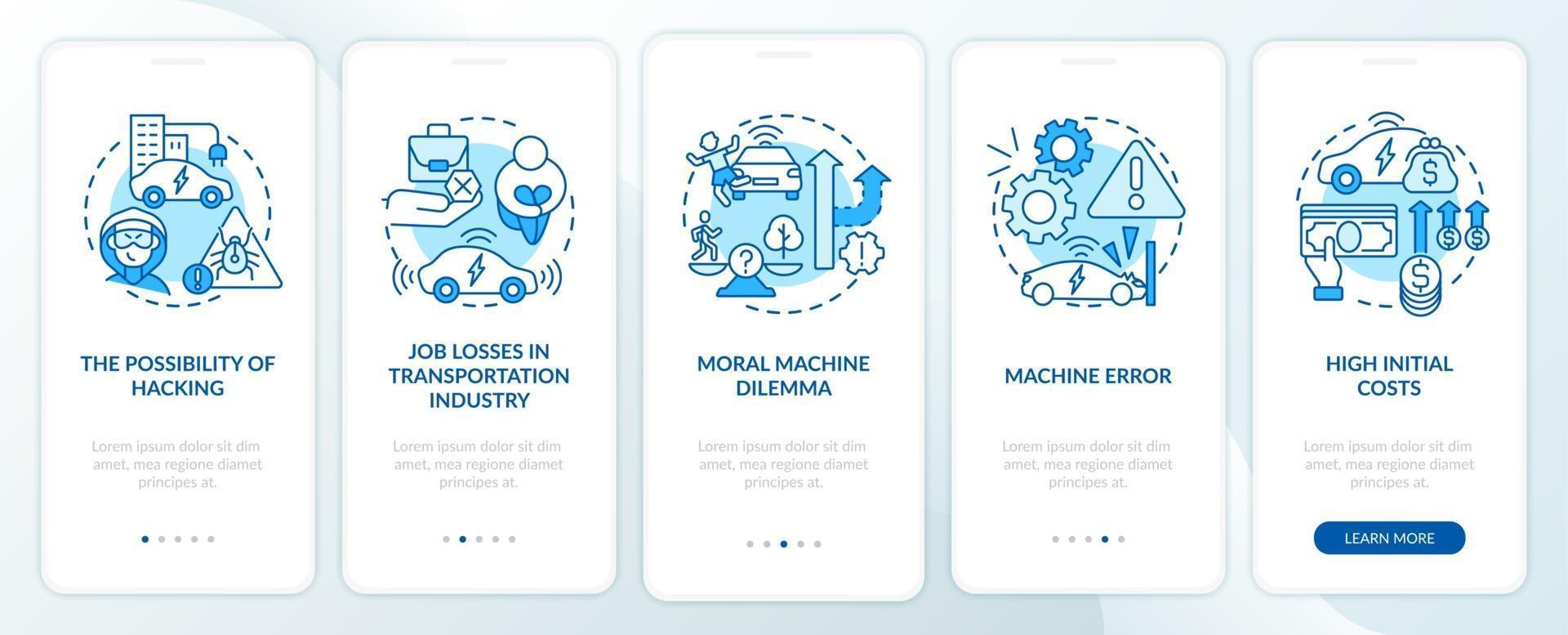 Driverless cons onboarding mobile app page screen. vector