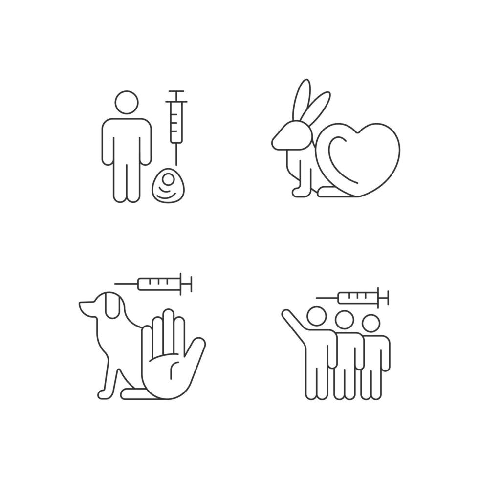 No animal experiments linear icons set vector