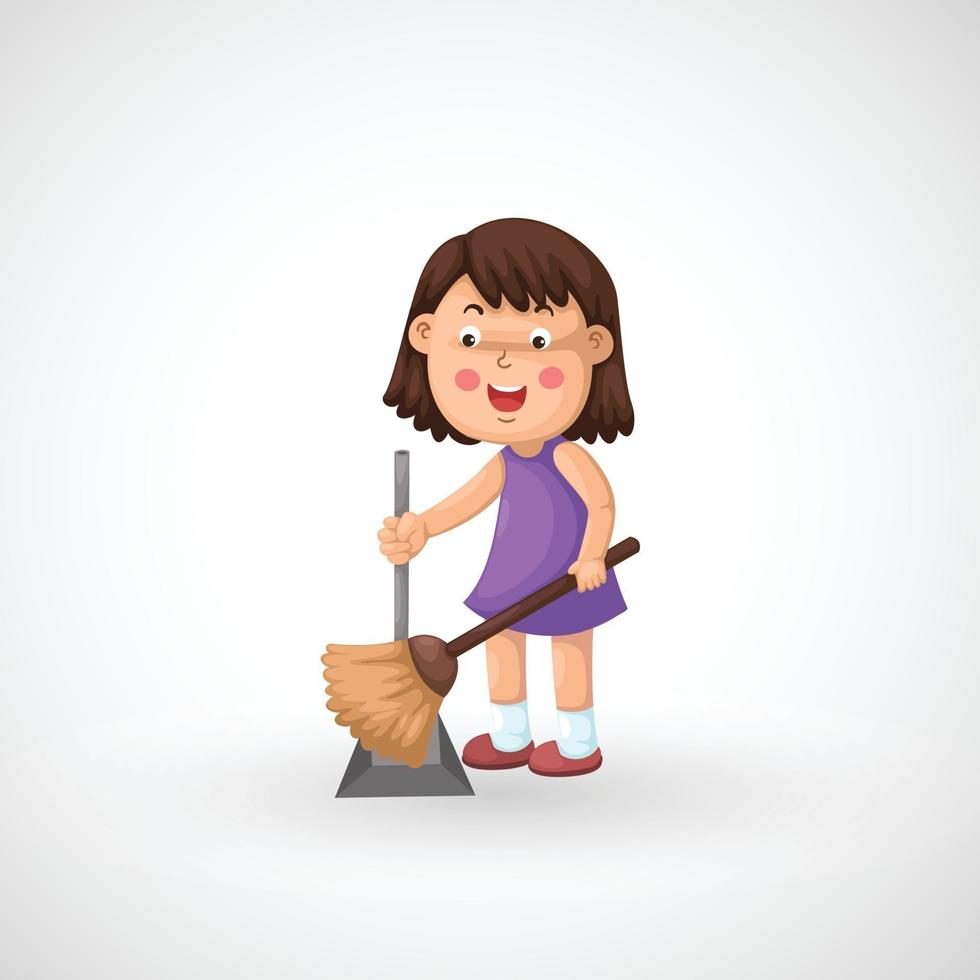 Ilustración de una niña limpiando piso aislado vector