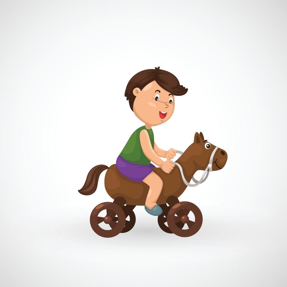 Illustration of a boy on toy horse vector