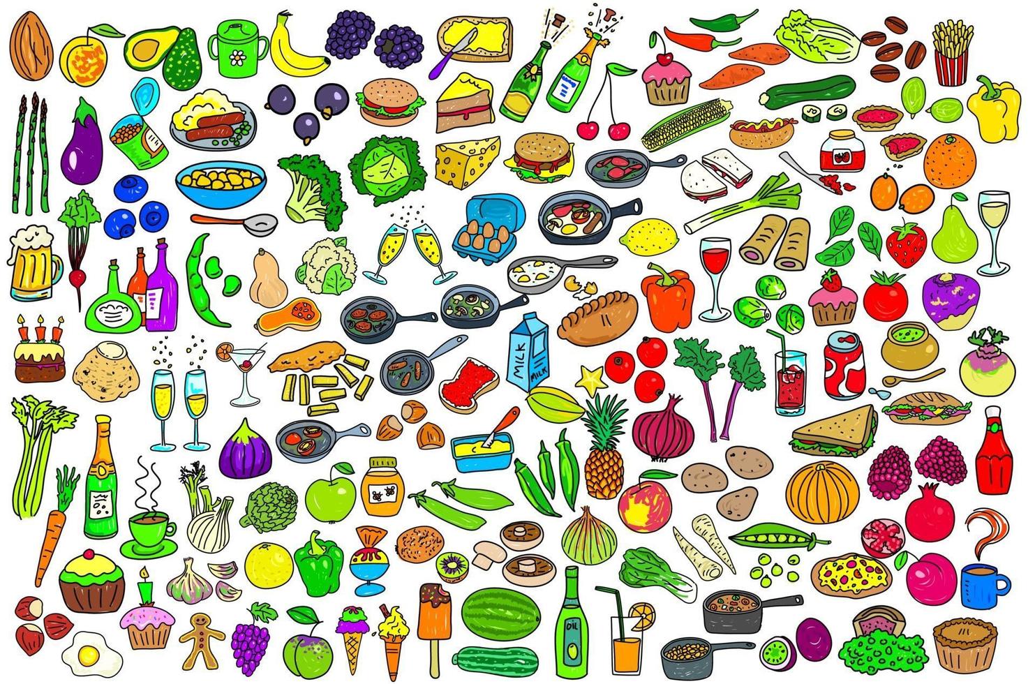 mega colección de doodle de comida vector