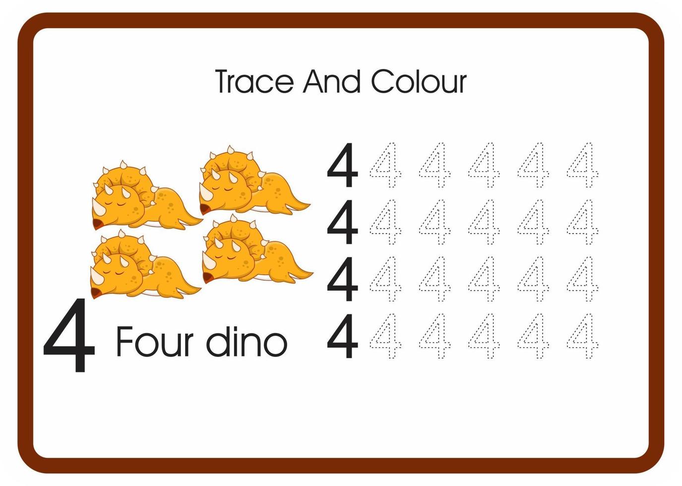 count trace and colour dino orange number 4 vector