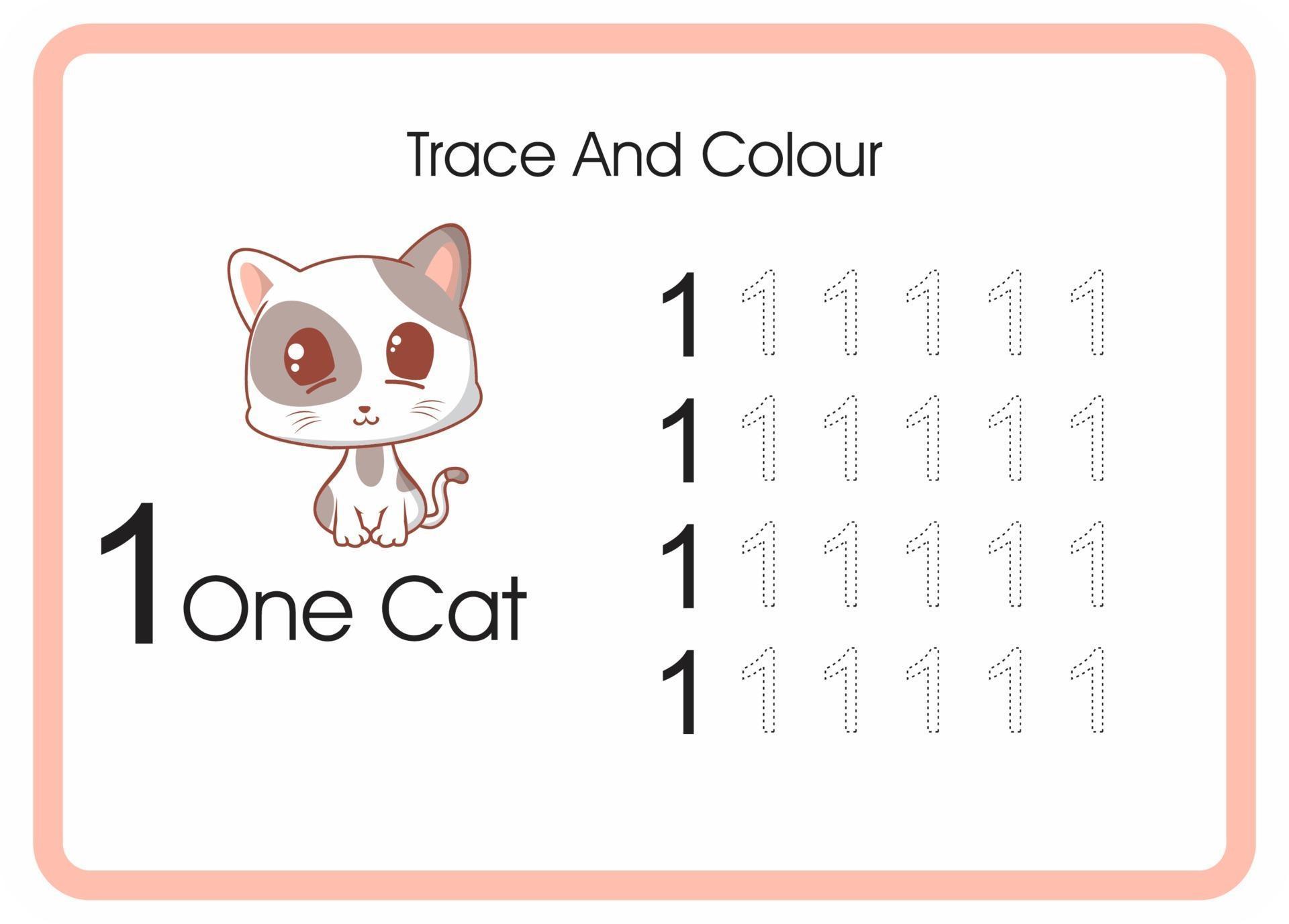 count trace and colour cat number 1 3066363 Vector Art at Vecteezy
