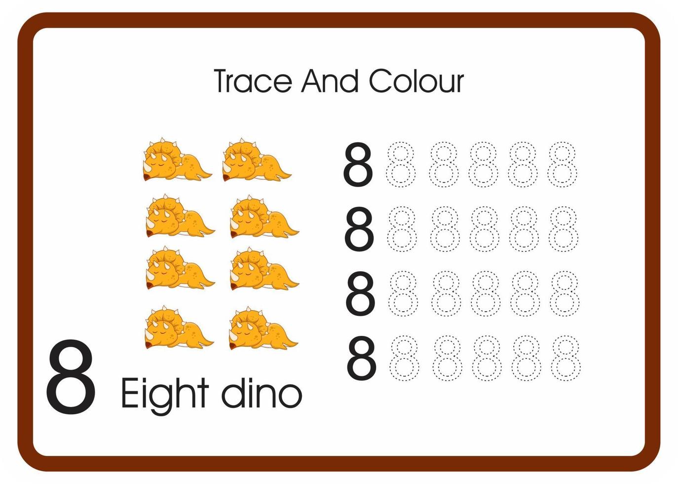 count trace and colour dino orange number 8 vector