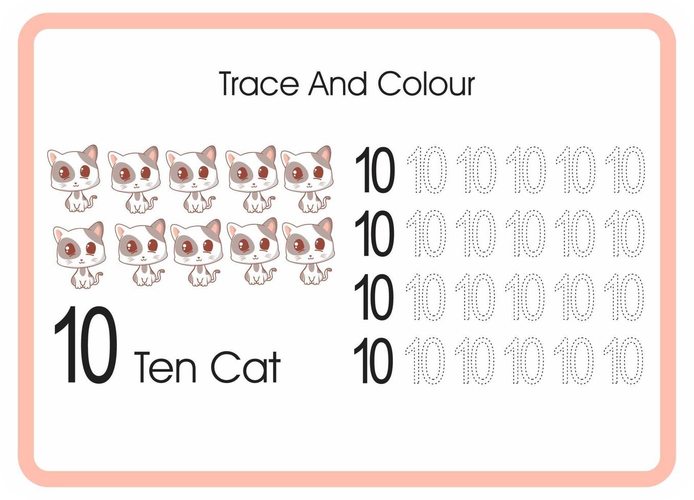 count trace and colour cat number 10 vector