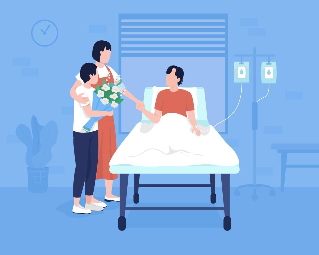 Member family at hospital flat color vector illustration