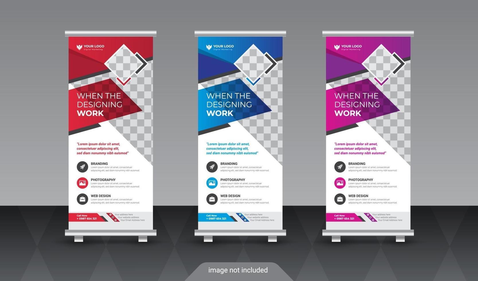 Business roll up banner, standee business banner template vector