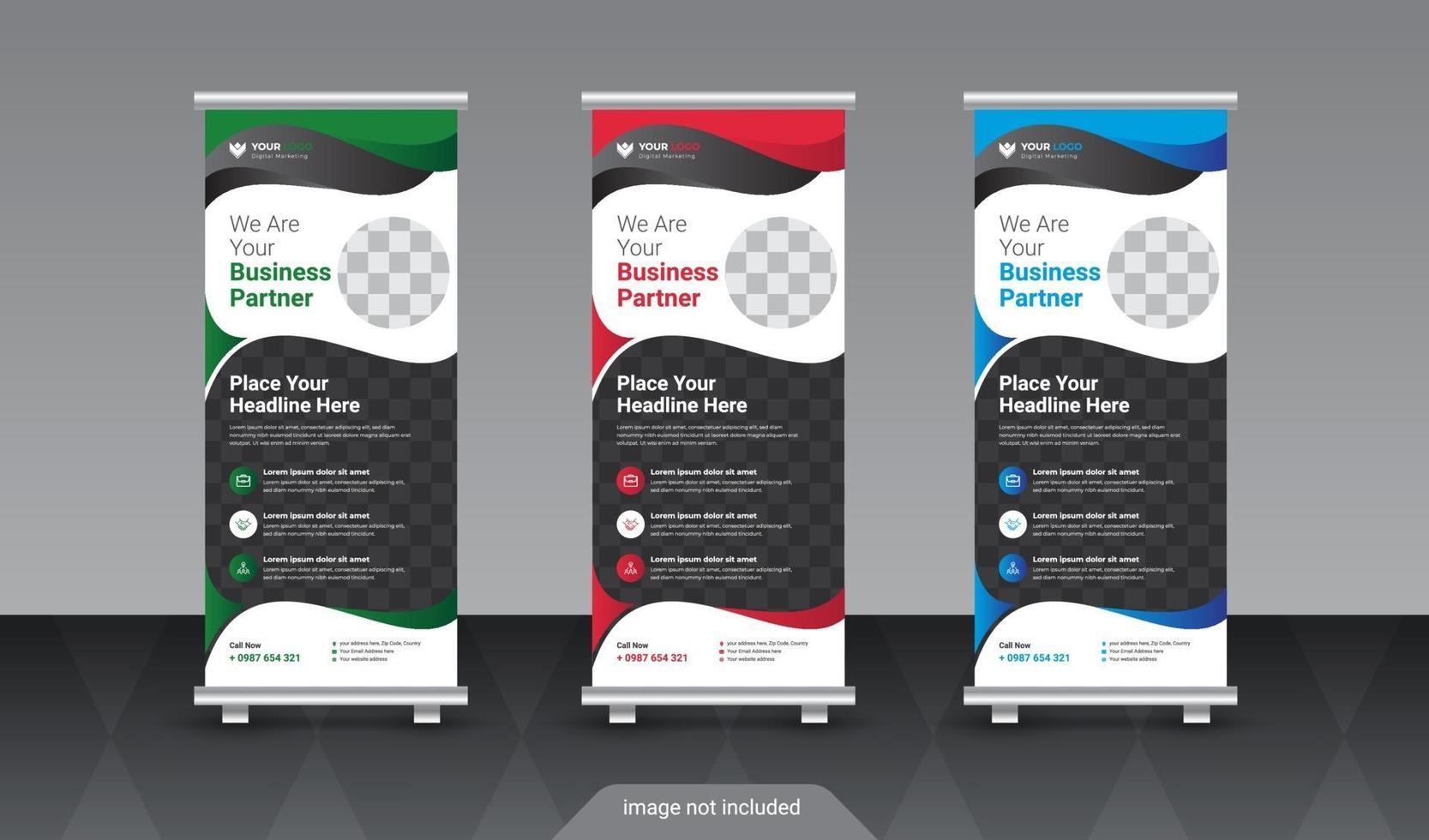 Abstract roll up display standee banner in dark and light shade vector