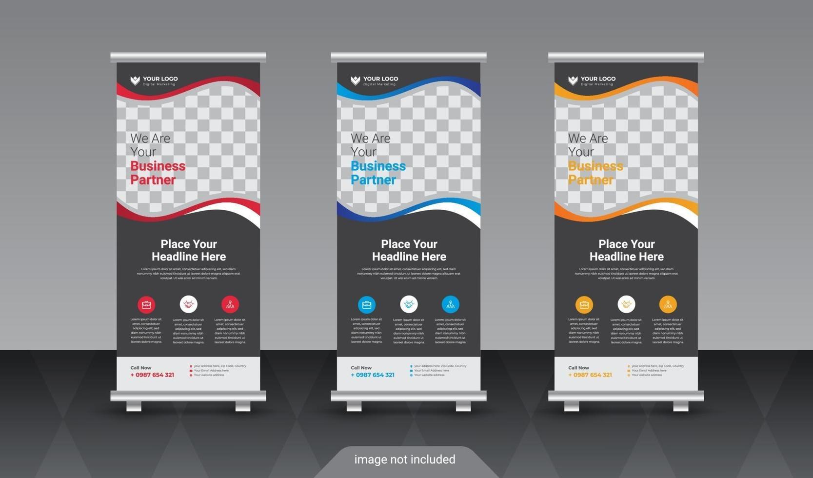 Roll up banner set design template design vector