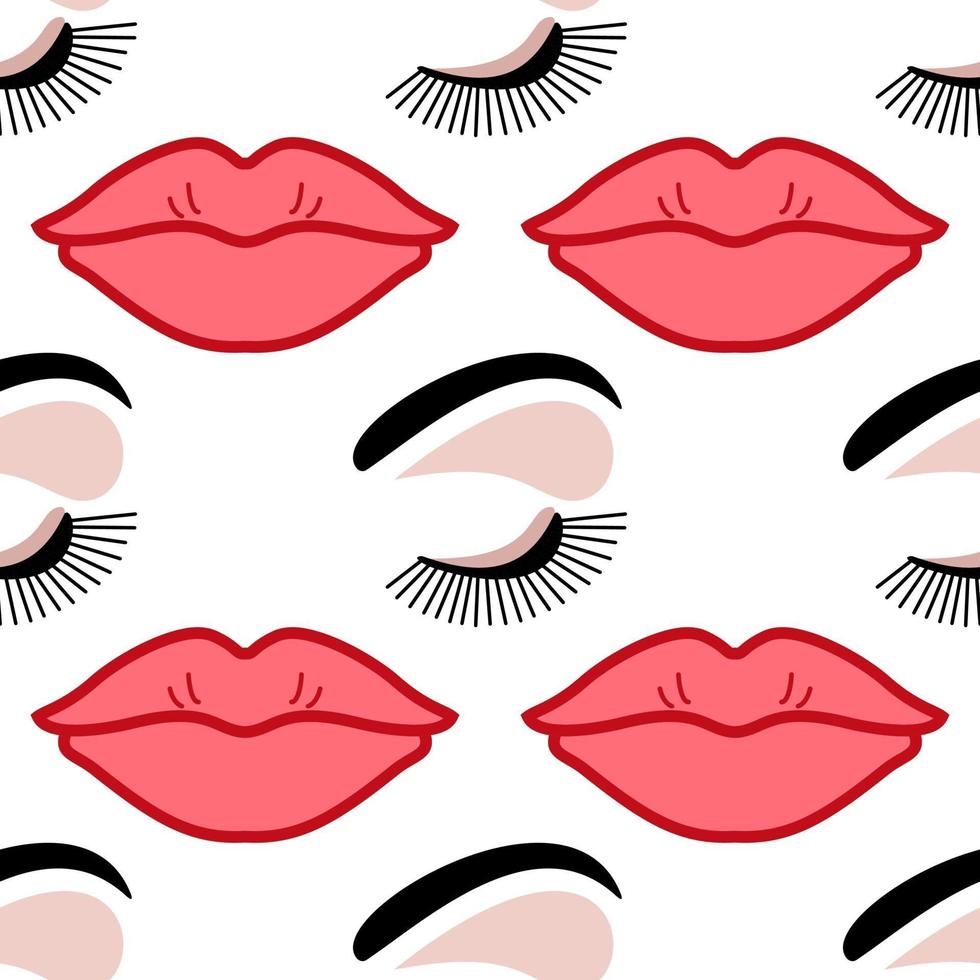 eyelashes and lips makeup seamless pattern vector