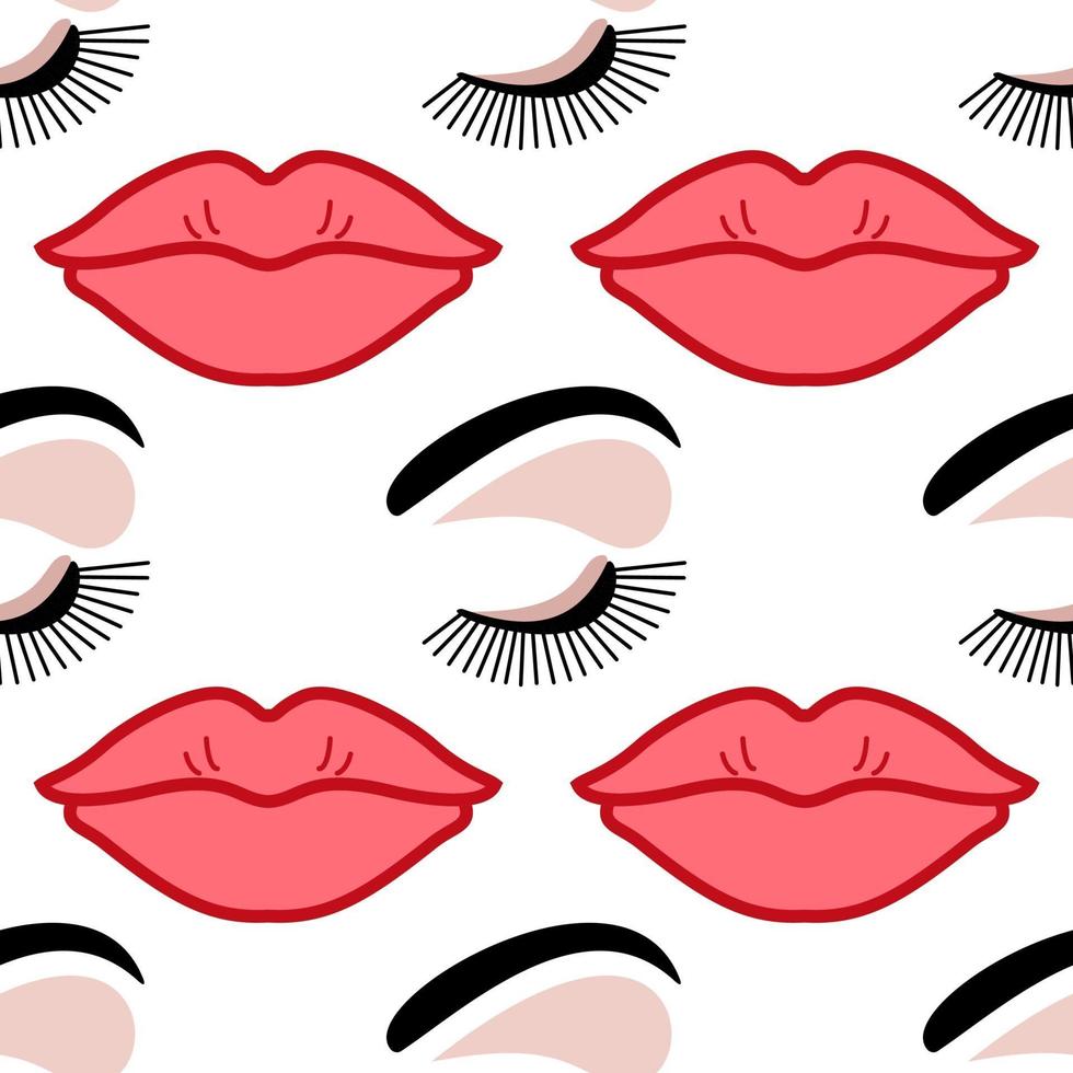 eyelashes and lips makeup seamless pattern vector