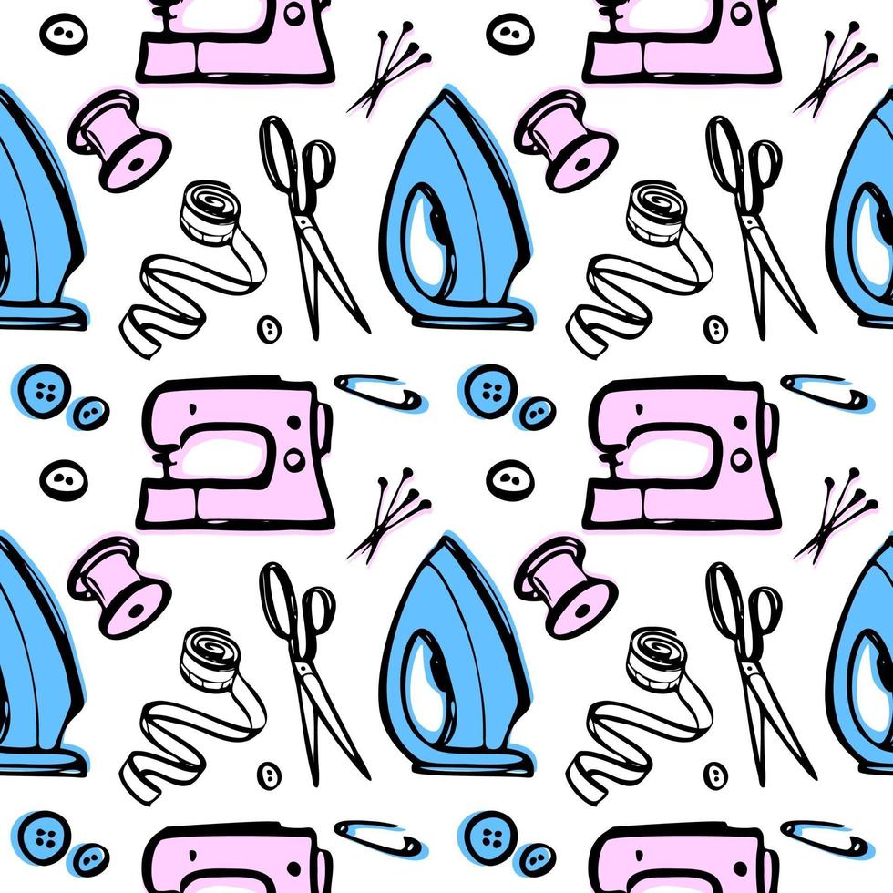 sewing icons set seamless background vector