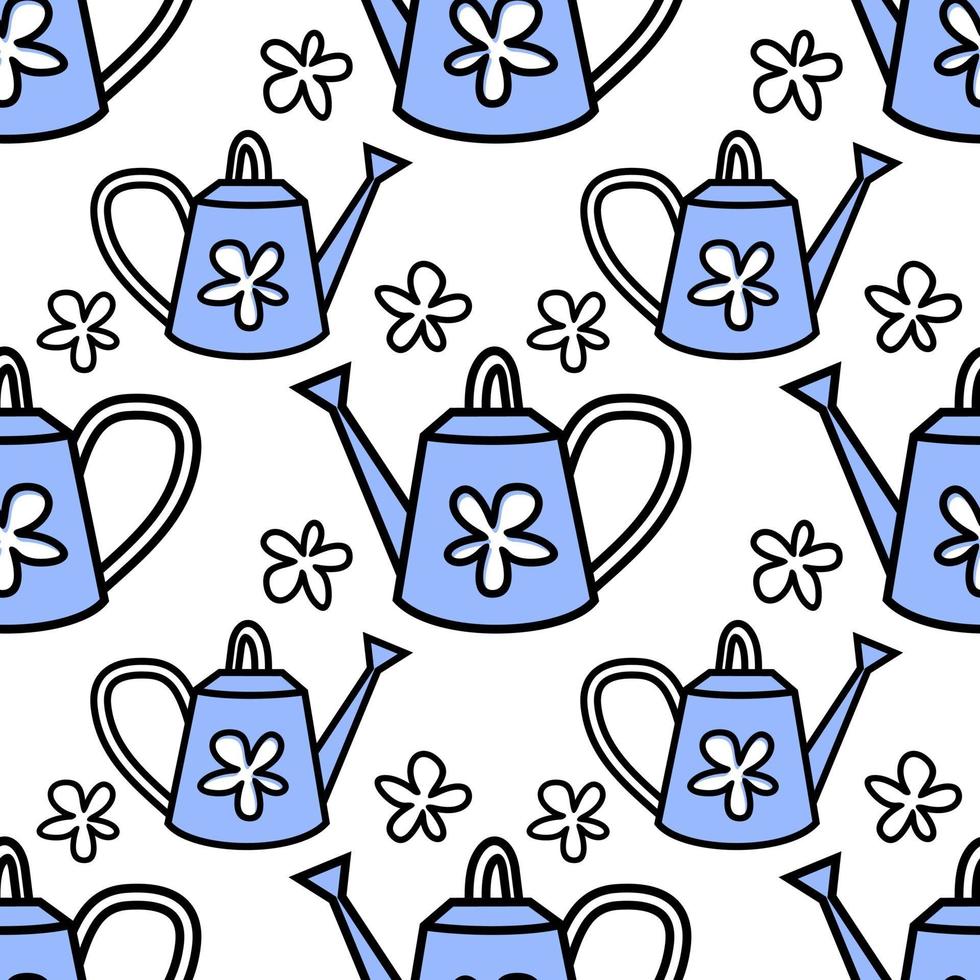 garden watering can seamless pattern vector