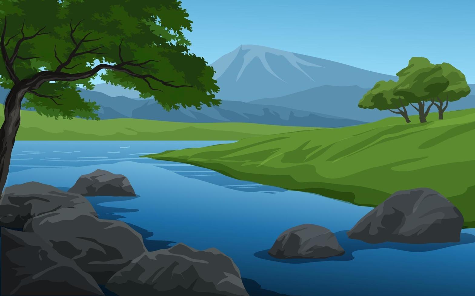 Beautiful Landscape With River And Mountain vector