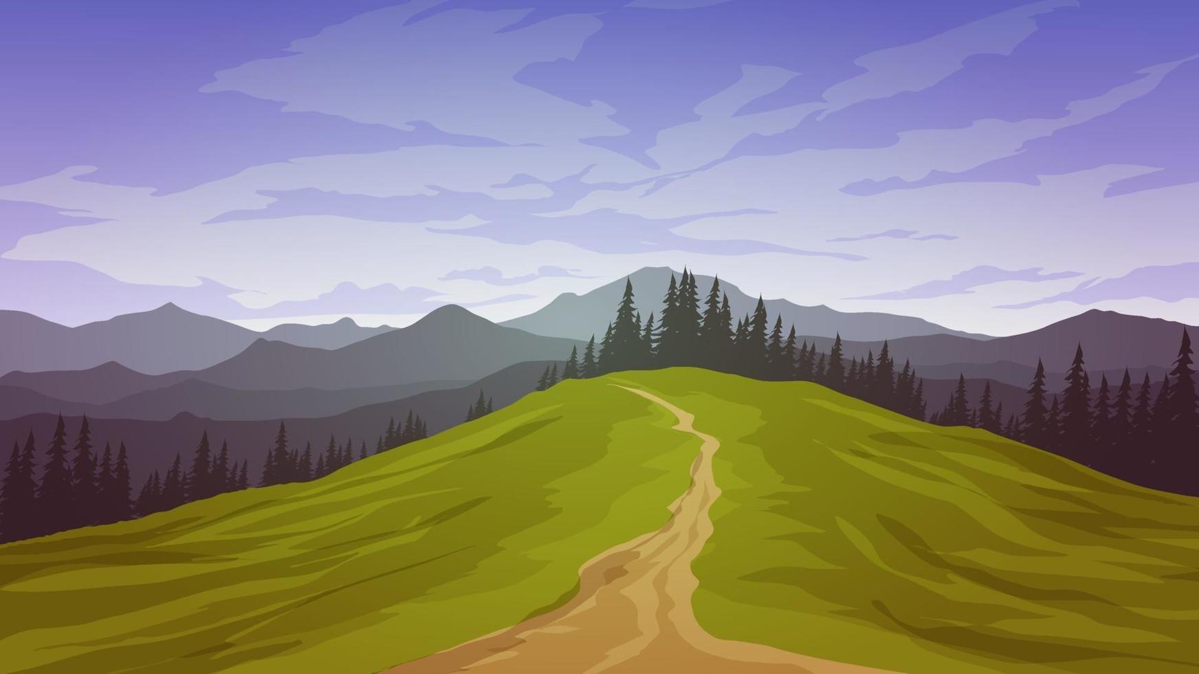 hermoso paisaje con sendero y montaña vector