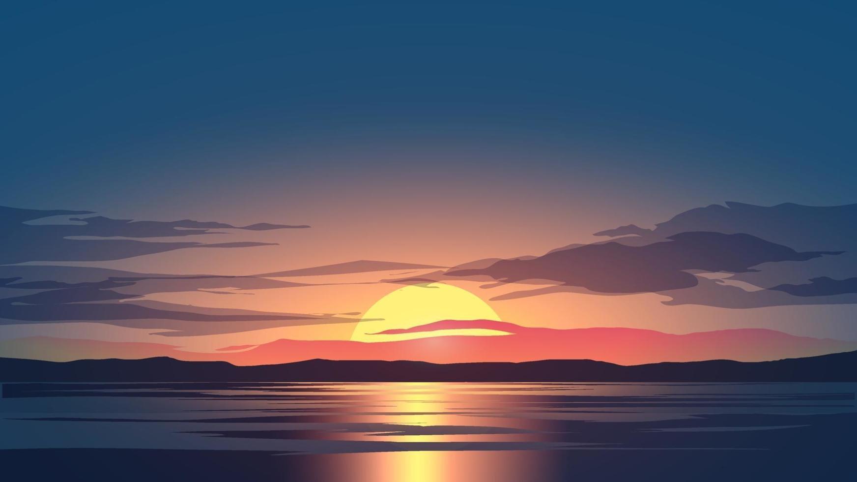 hermosa escena del océano al atardecer vector