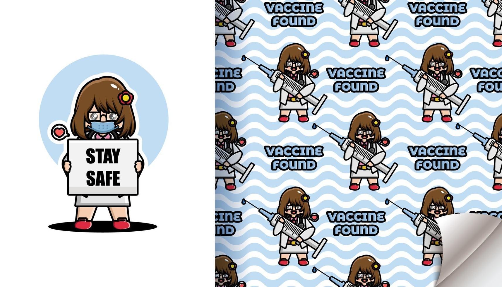 Cute dcotor found vaccine seamless pattern vector