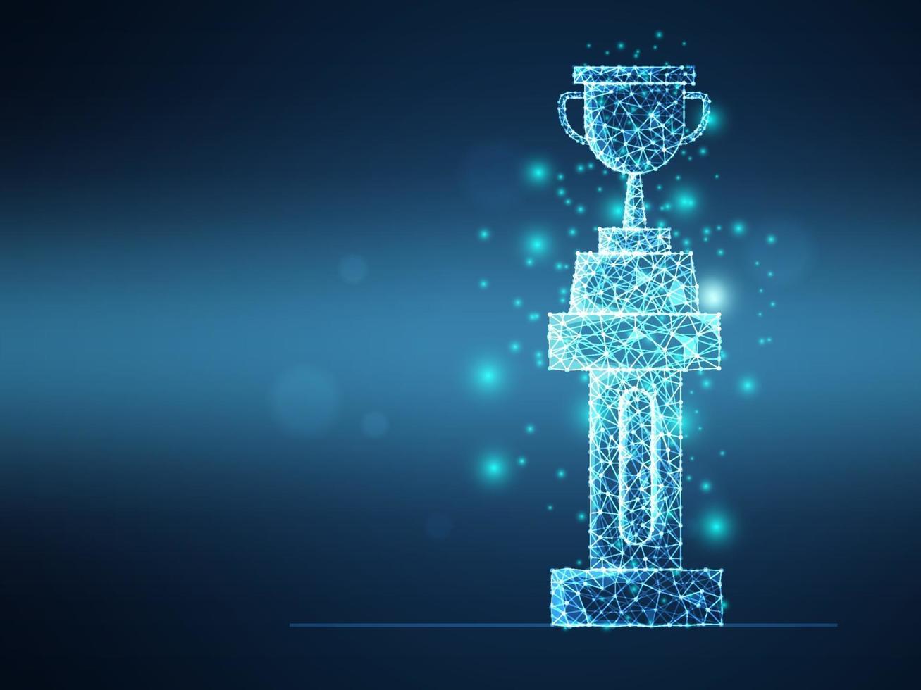 abstract futuristic wireframe mesh trophy on pillar vector