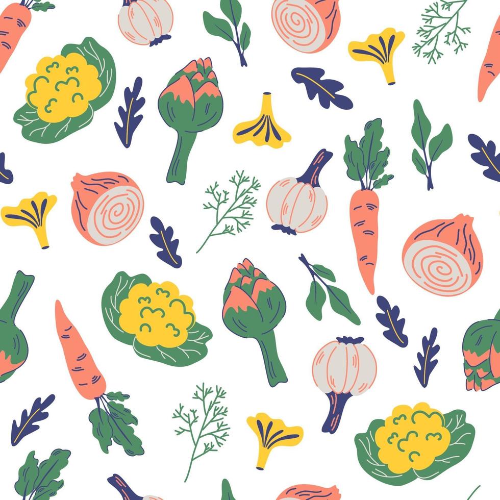Seamless pattern with vegetables.  Vegan, farm, natural background. vector