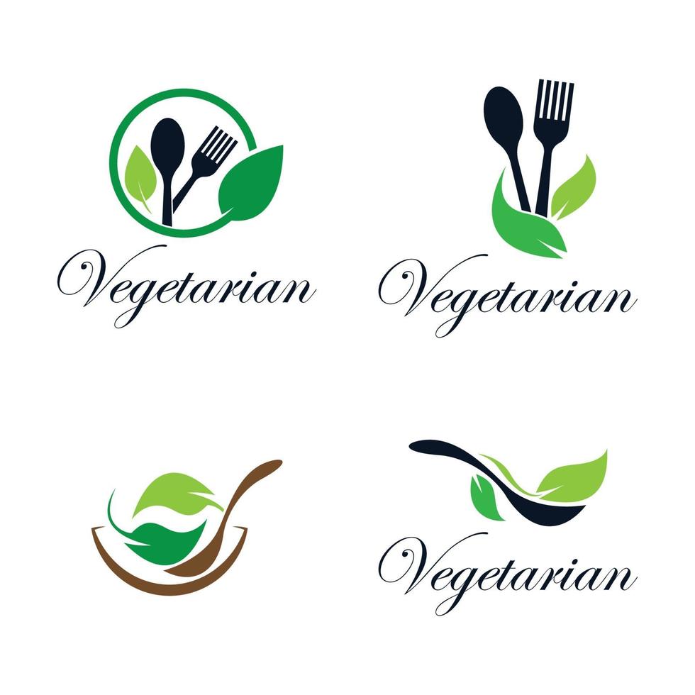 Vegetarian food logo images vector
