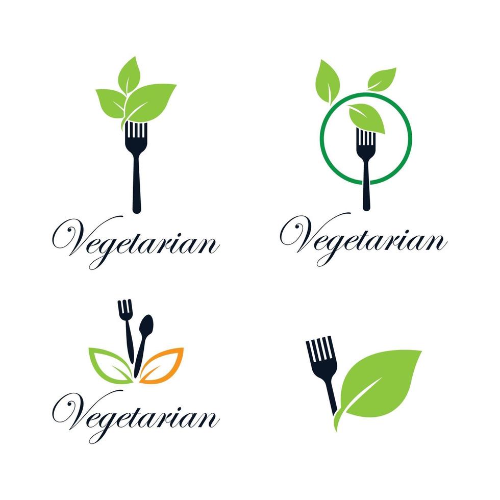 Vegetarian food logo images vector
