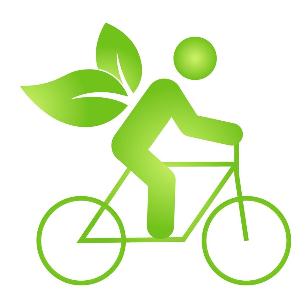 hombre, paseos, bicicleta, eco, icono vector