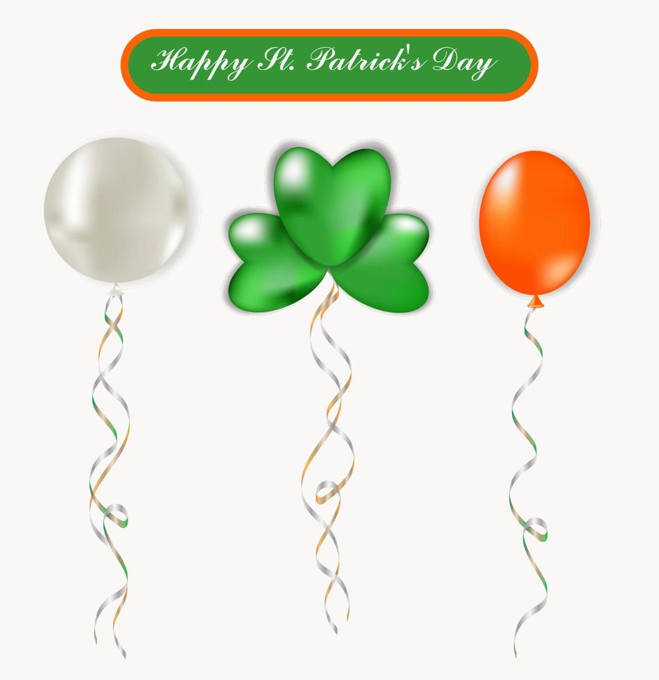 St. Patrick's Day set of colorful balloons. Orange, white and green. vector