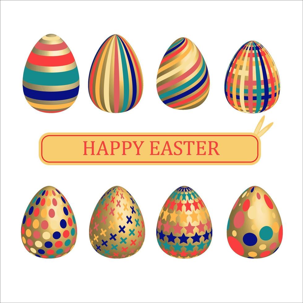 Set of golden easter eggs with different texture. vector