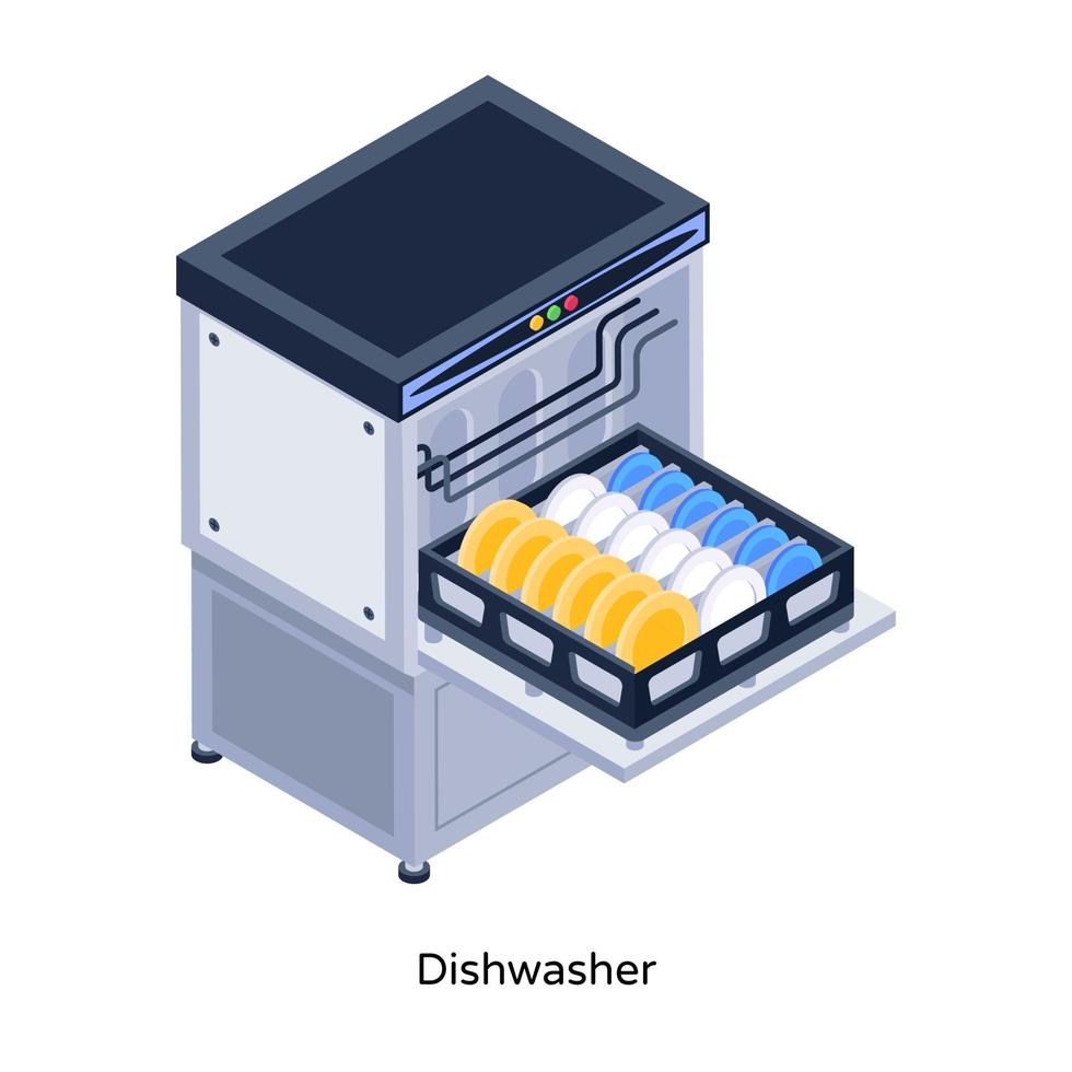 Dishwasher and kitchenware vector