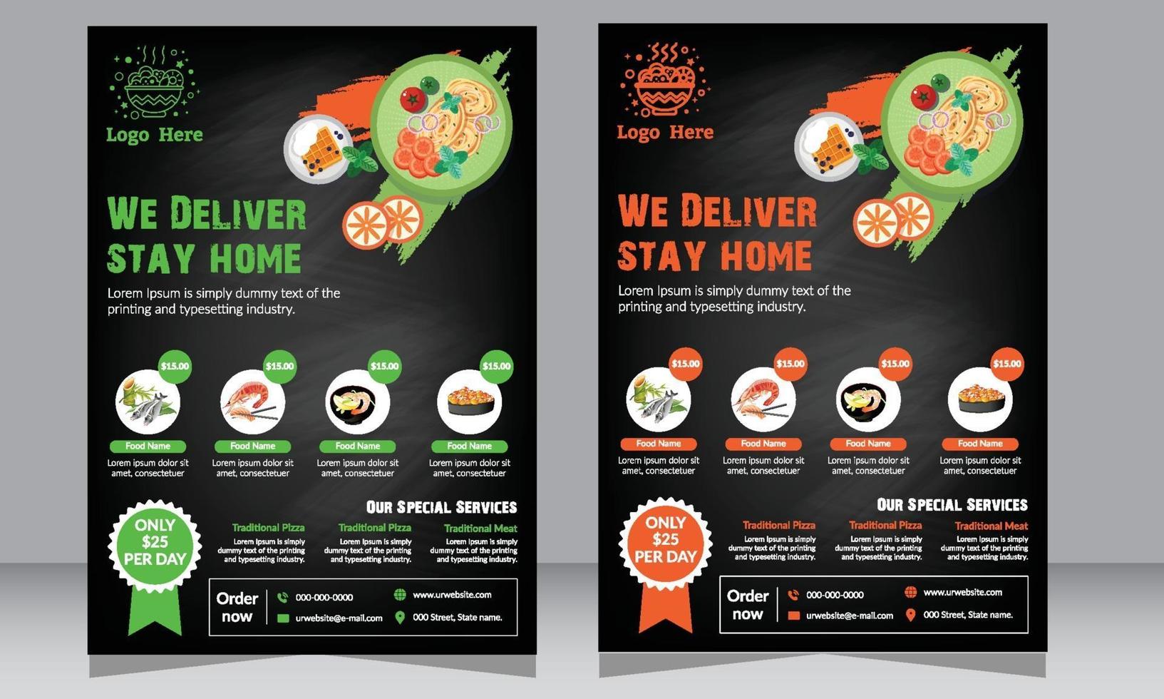 folleto de restaurante, folleto de pizzería, póster, folleto de comida vector