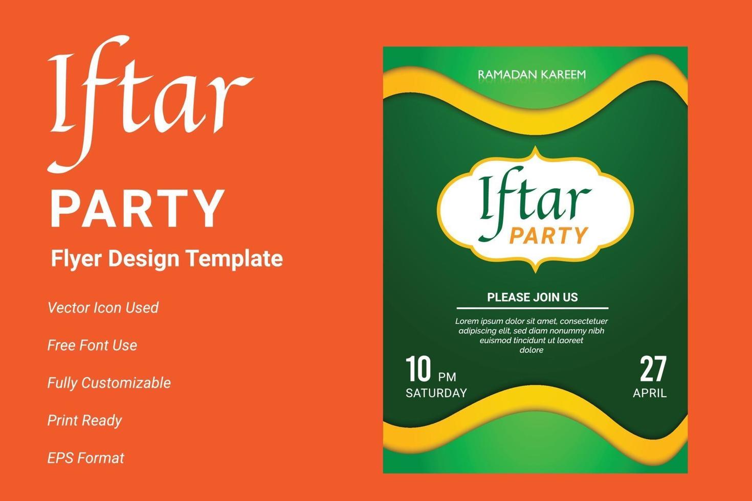Diseño de flyer de invitación a fiesta ifter. Folleto de Ramadán para la fiesta de ifter. vector