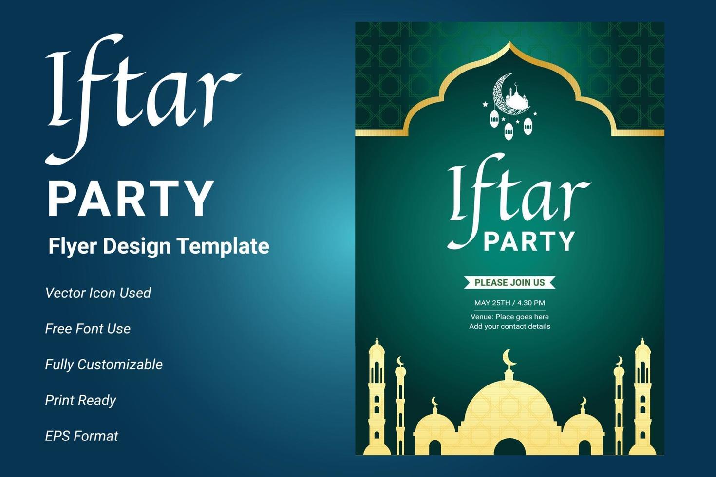 Diseño de flyer de invitación a fiesta ifter. Folleto de Ramadán para la fiesta de ifter. vector