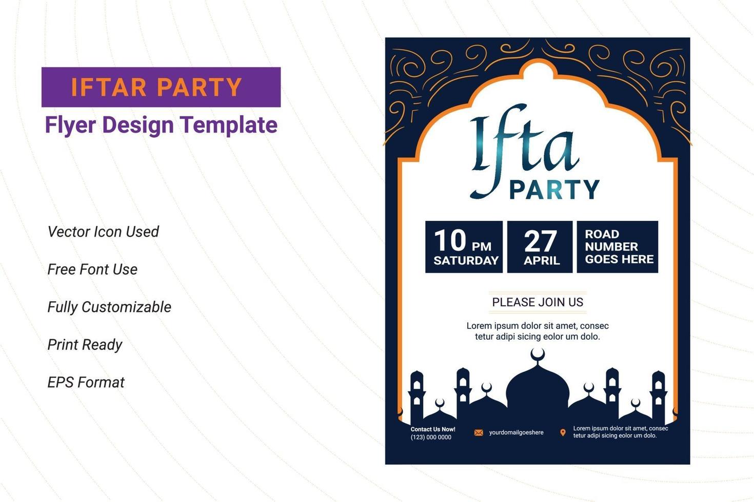 Diseño de flyer de invitación a fiesta ifter. Folleto de Ramadán para la fiesta de ifter. vector