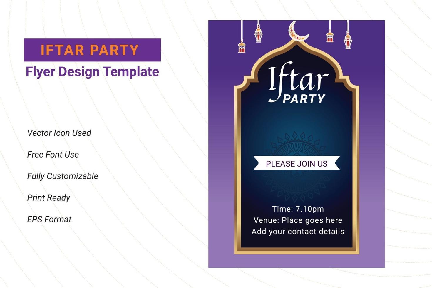 Diseño de flyer de invitación a fiesta ifter. Folleto de Ramadán para la fiesta de ifter. vector