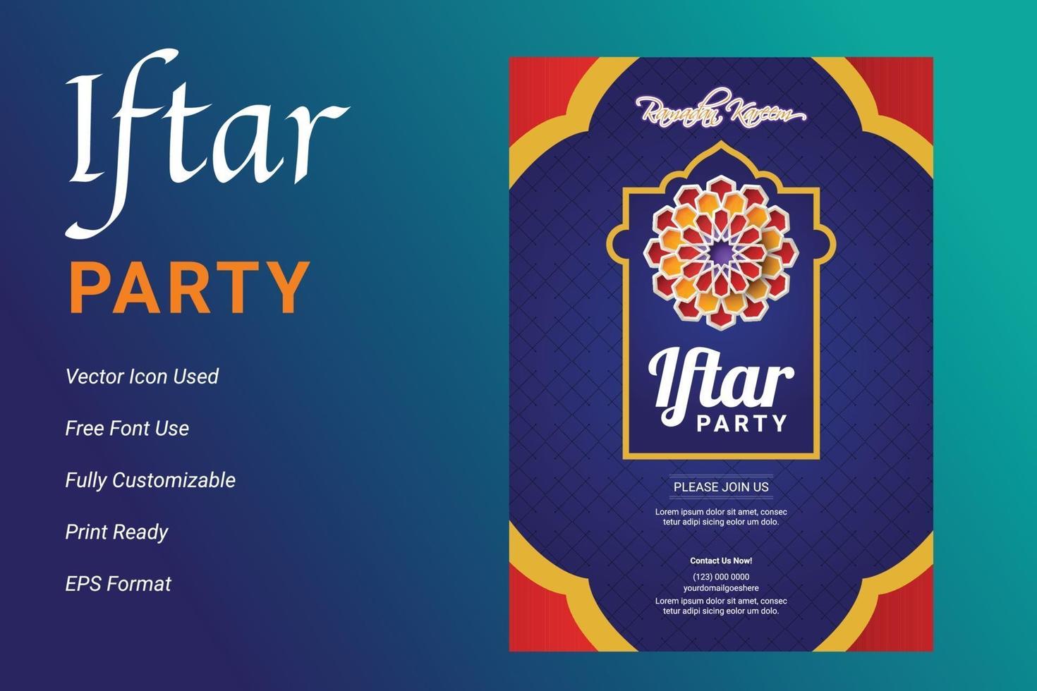 Diseño de flyer de invitación a fiesta ifter. Folleto de Ramadán para la fiesta de ifter. vector