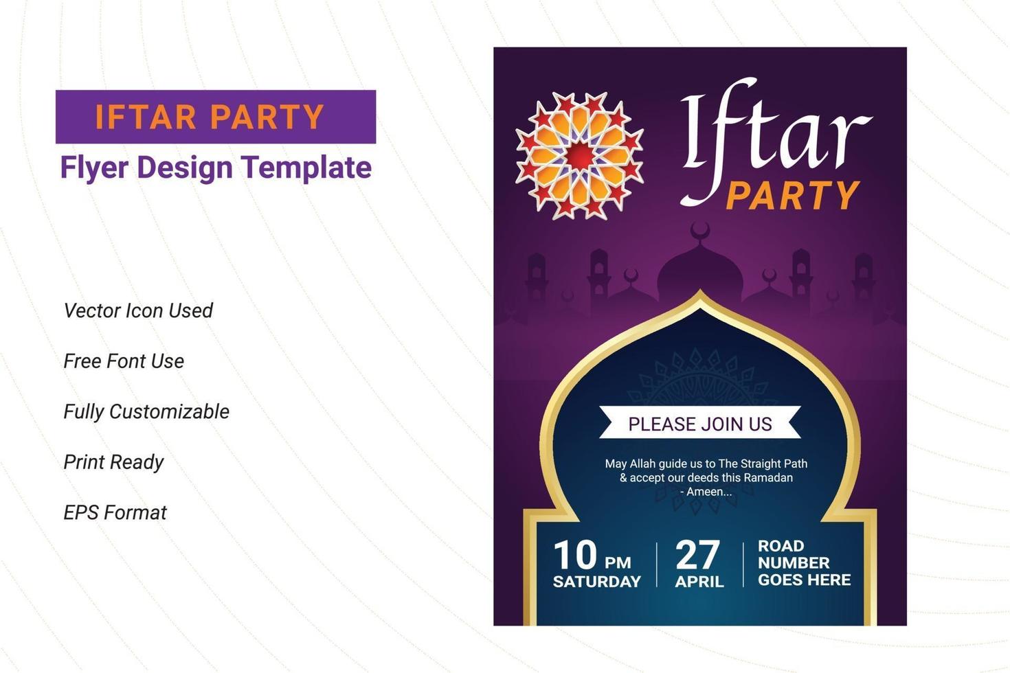 Diseño de flyer de invitación a fiesta ifter. Folleto de Ramadán para la fiesta de ifter. vector