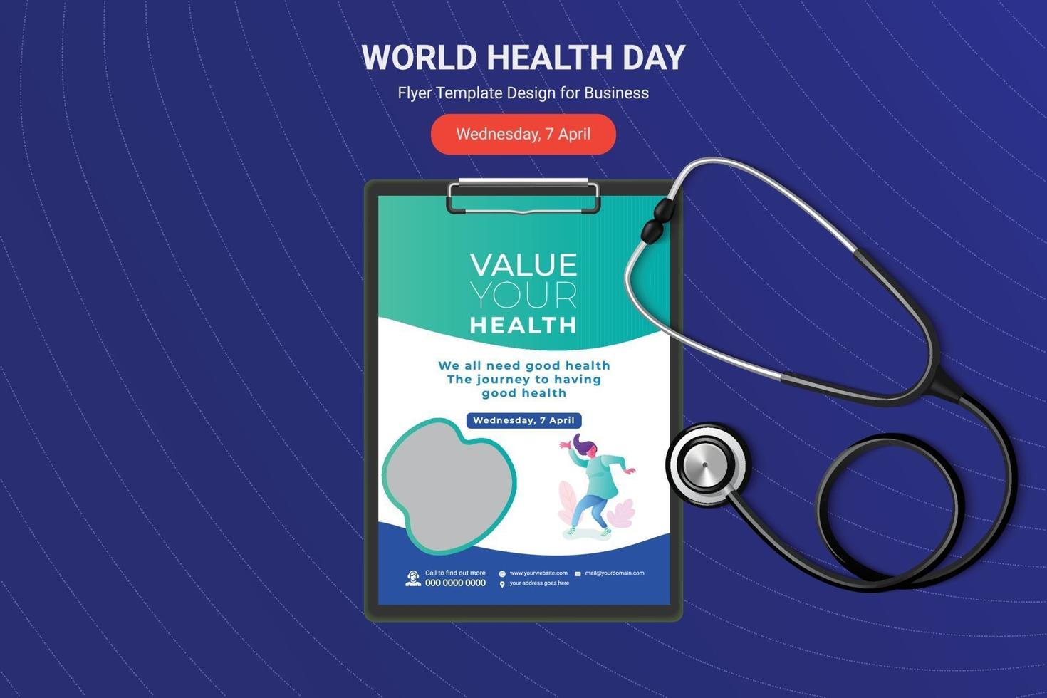 World Health Day flyer, Poster design with vector stethoscope.