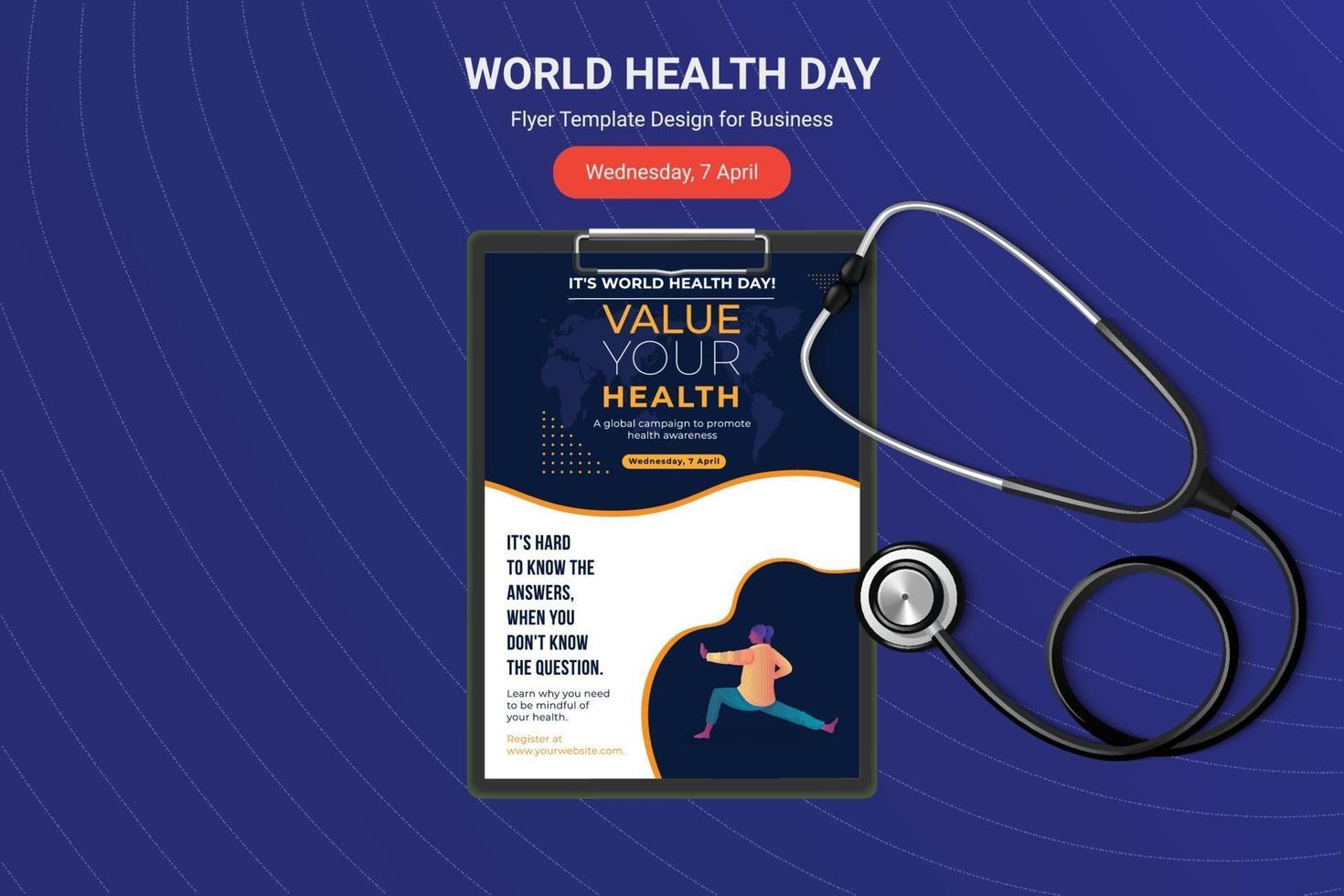 World Health Day flyer, Poster design with vector stethoscope.