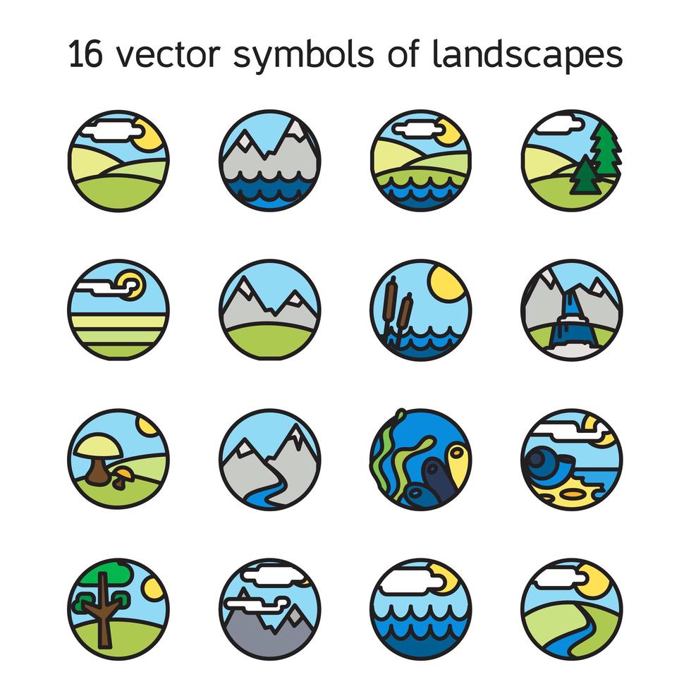 colección de iconos de paisaje. símbolos de la naturaleza vector